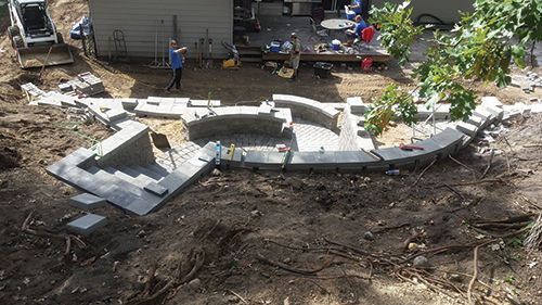 Construction of the tiered retaining wall, from above.