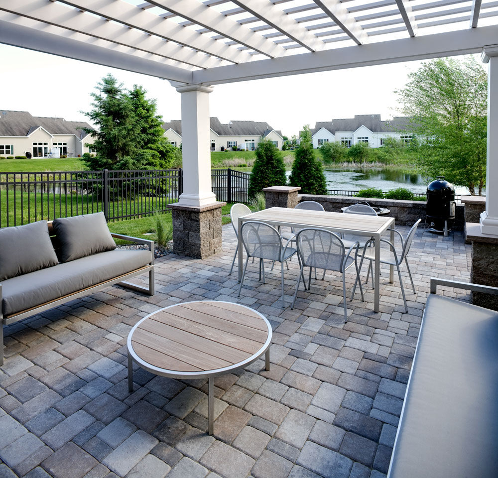 ​   This 395-square foot backyard area in Maple Grove, Minnesota, was built by Villa Landscapes using hardscape materials from VERSA-LOK to maximize the space available and provide a comfortable area for outdoor living.  ​
